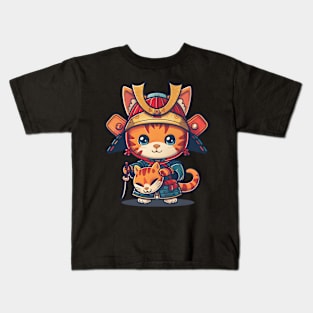 cat with japanis style t shirt Kids T-Shirt